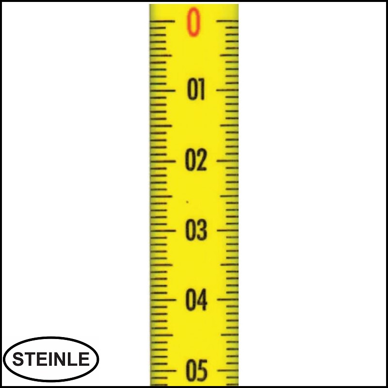 Skalenbandmaß 3m mit Selbstklebefolie - Bezifferung von rechts nach links - Stahl, gelb mit Polyamid Beschichtung - Breite: 10mm, mit Duplexteilung - Gehrungsband Anschlagband Rollbandmaß Lineal